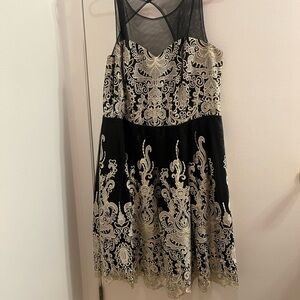 ModCloth Lisa Luxe Black & Gold Embroidered Damask Dress